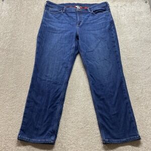 Duluth Trading Co Flannel Lined Jeans Womens 18 Blue Plaid Lined Straight Leg 29